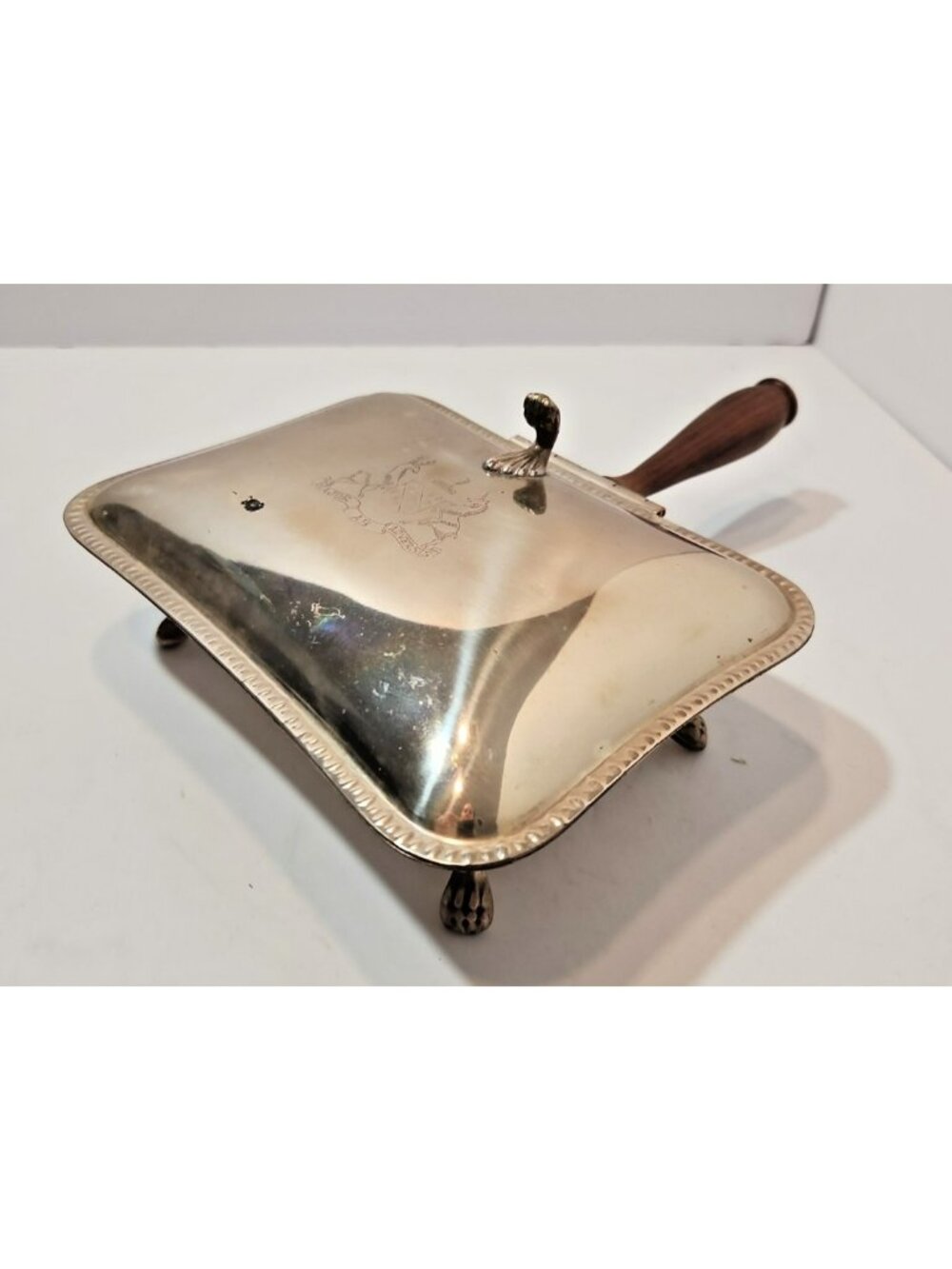 Vintage F.B Rodgers Silver on Copper Silent Butler Crumb Tray Wood Handle Major